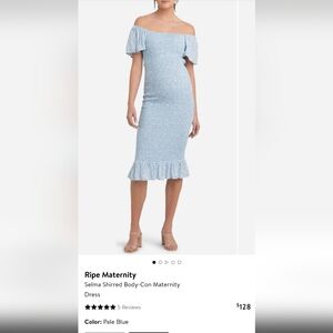 Ripe Maternity Selma Shirred Bodycon Light Blue Off-Shoulder Dress